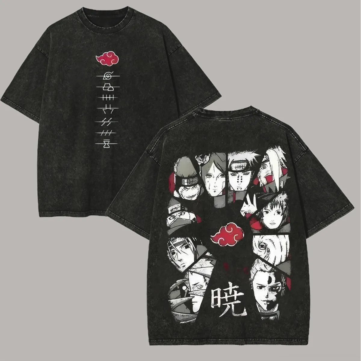 Acid Wash Vintage Graphic T Shirt - Akatsuki Tişörtü Naruto Erkek Asit Yıkama