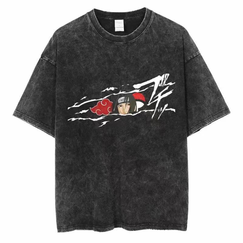 Acid Wash Vintage Graphic T Shirt - Sıkıntılı Yıkama T Shirt Naruto Erkekler