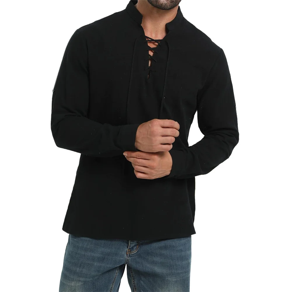 İlkbahar Sonbahar erkek Korsan - Medieval Gothic Lace Up Pirate Shirt incelemesi ve fiyatı