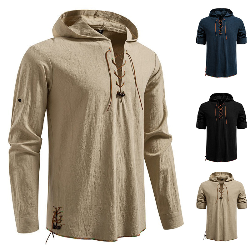 Erkek Uzun Kollu Kapüşonlu Tiş - Medieval Gothic Lace Up Pirate Shirt incelemesi ve fiyatı