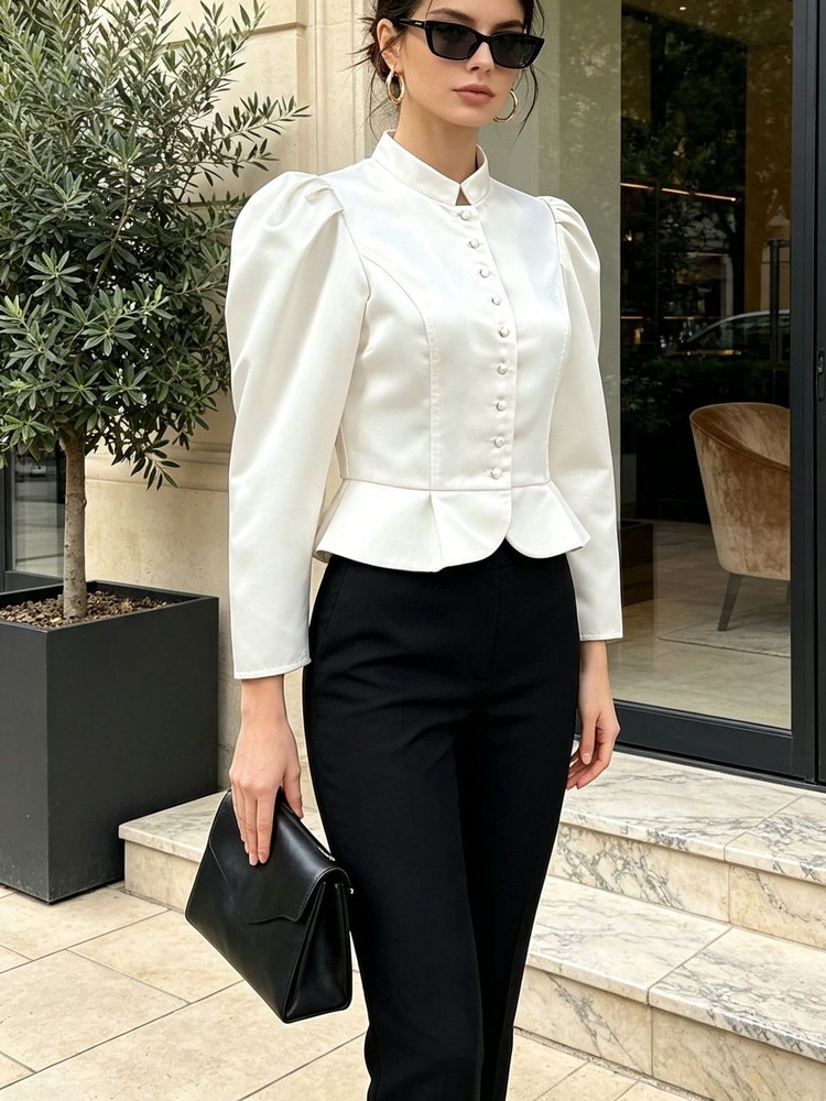 Tossy Peplum Bluz Uzun Kollu P - Mandarin Collar Formal Shirt Slim Fit incelemesi ve fiyatı