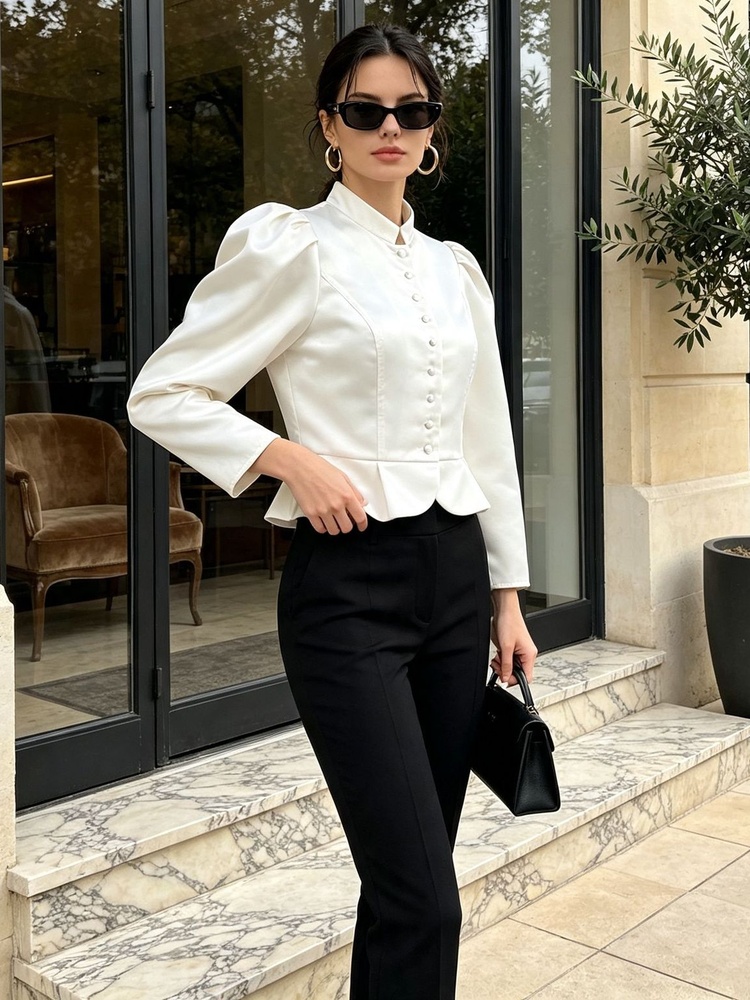 Tossy Peplum Bluz Uzun Kollu P - Mandarin Collar Formal Shirt Slim Fit incelemesi ve fiyatı